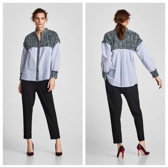 Zara Tweed Striped Button Down Shirt XS - Picture 1 of 8